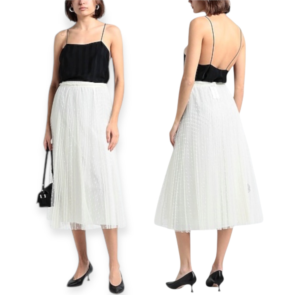 Red Valentino Skirt NWT White Tulle Pleated Point D'esprit Midi 38 US 2 fits Med - Picture 8 of 10